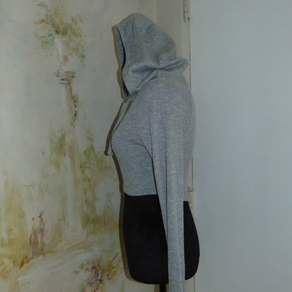 Gymshark Heather Gray Stretchy Ribbed Thermal Knit Hoodie Activewear Gym Workout - Picture 5 of 10